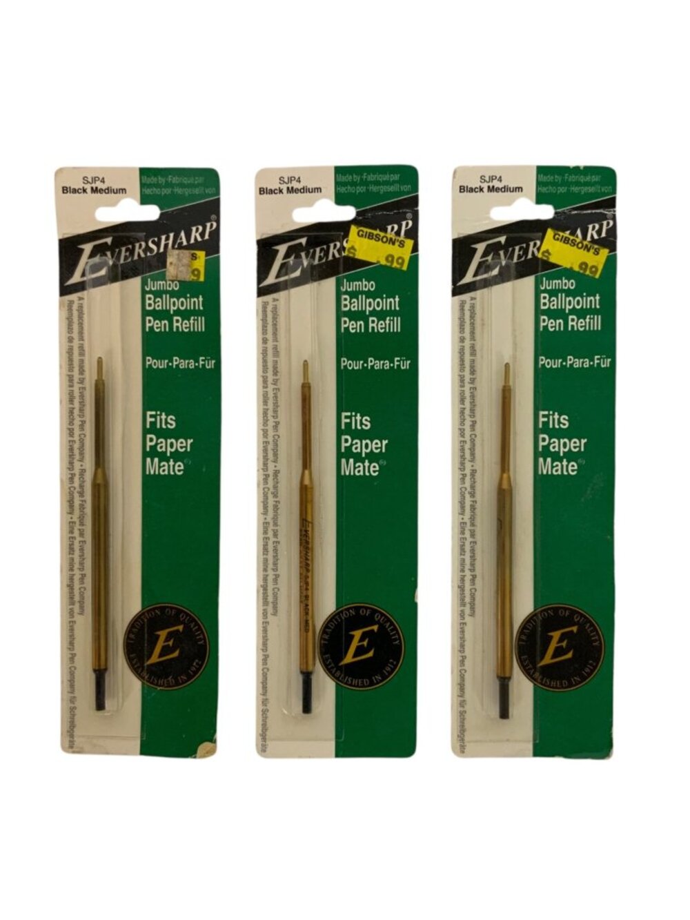 Eversharp Jumbo Black Medium Ballpoint Pen Refills Set of 3 For Paper Mate SJP4